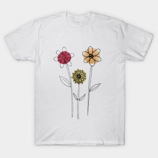 Line Contour Minimalist Flowers T-Shirt